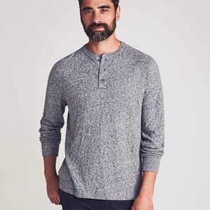 Faherty Luxe Heather Long Sleeve Cotton Henley Charcoal Grey Size L